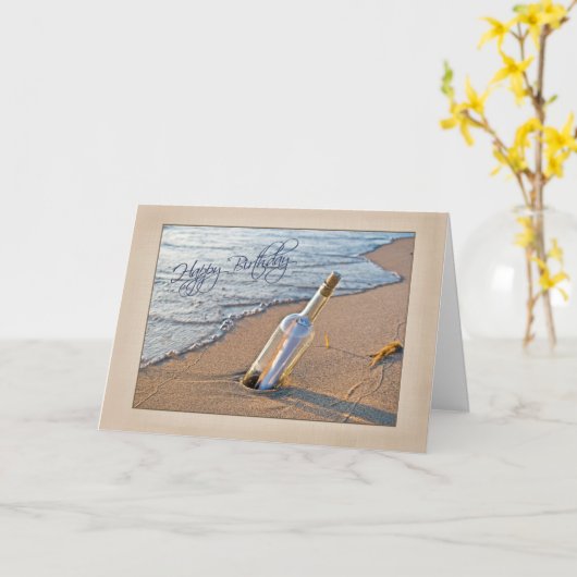 Carte Message d'anniversaire dans une bouteille (Fleur jaune)