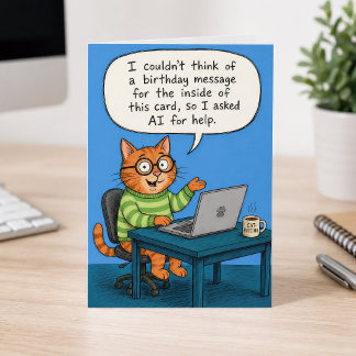 Carte Message d'anniversaire drôle en AI Chat avec un ch