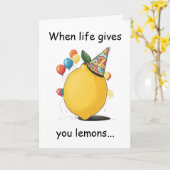 Carte Message d'anniversaire tardif drôle : Thème citron (Fleur jaune)