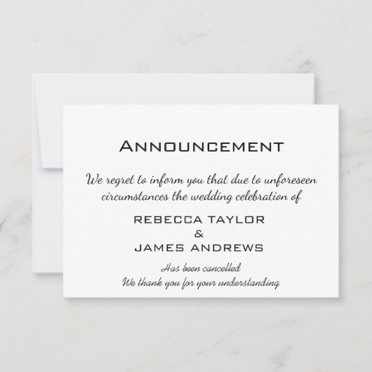 Carte Message d'annulation de mariage (Devant)