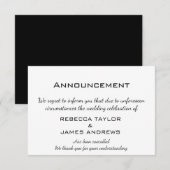 Carte Message d'annulation de mariage (Devant / Derrière)