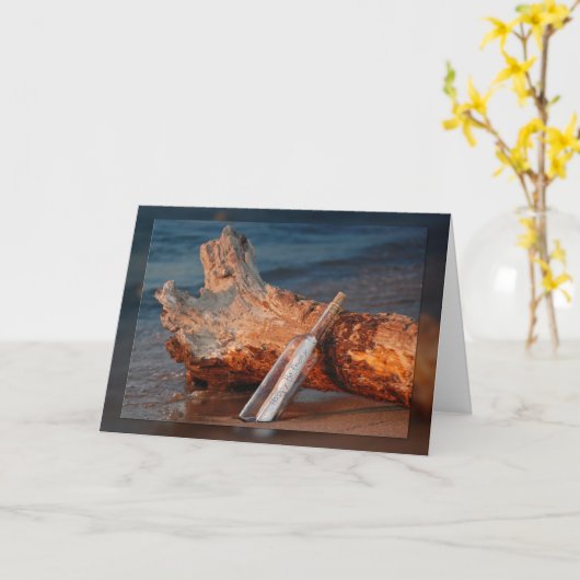 Carte Message dans une bouteille Anniversaire (Fleur jaune)