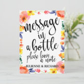 Carte Message dans une bouteille de Mariage floral abord (Debout devant)