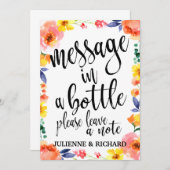 Carte Message dans une bouteille de Mariage floral abord (Devant / Derrière)
