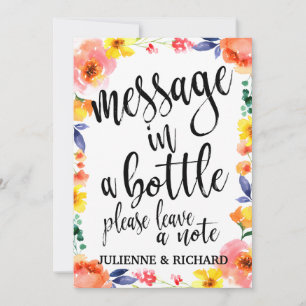 Carte Message dans une bouteille de Mariage floral abord