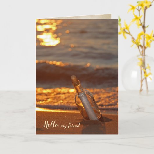 Carte Message dans une bouteille pour ami (Fleur jaune)