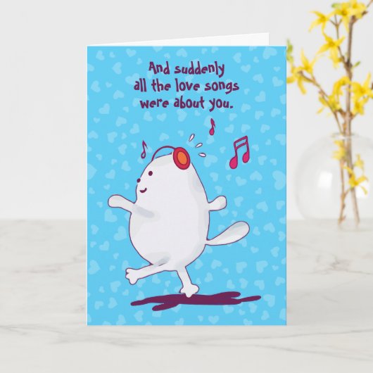 Carte Message de chat drôle, Saint-Valentin bleu (Fleur jaune)