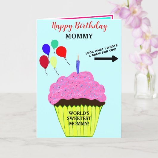 Carte Message de Cupcake Rose Anniversaire Maman Écrivez (Orchidée)