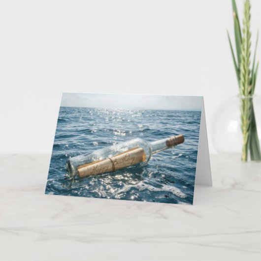 Carte Message de Joyeux Anniversaire dans une Bouteille (Devant)