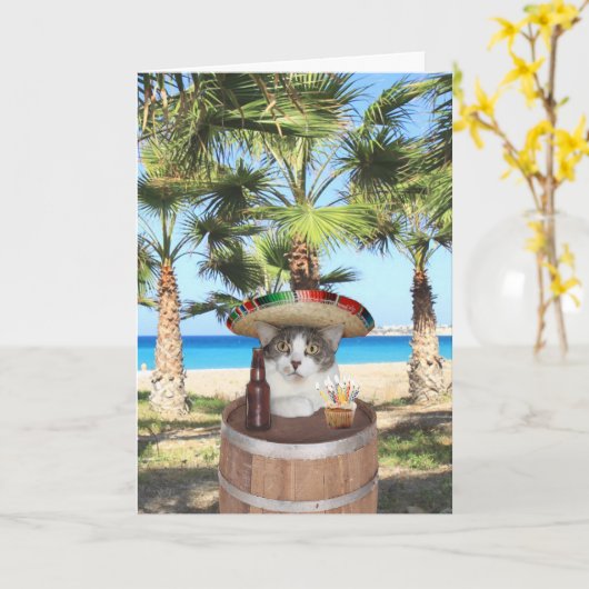 Carte Message drôle d'anniversaire de chat dans (Fleur jaune)