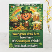 Carte Message festif de la Saint-Patrick avec un lutin (Fleur jaune)