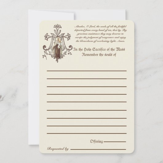 Carte Messe catholique Toutes les âmes Souvenir des mort (Devant)