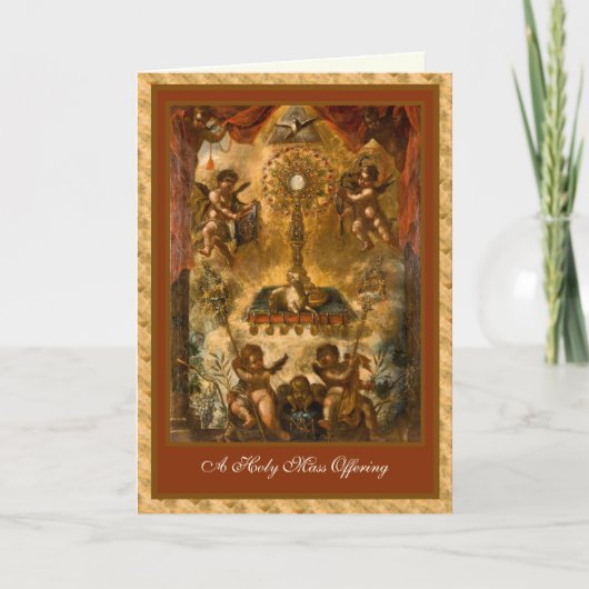 Carte Messe catholique traditionnelle offrant l'Eucharis (Devant)