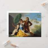 Carte Messieurs tenant un parasol pour une dame espagnol (Devant/Arrière en situation)