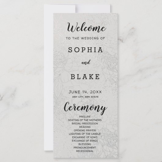 Carte Metallic Light Silver and Floral Wedding Program (Devant)