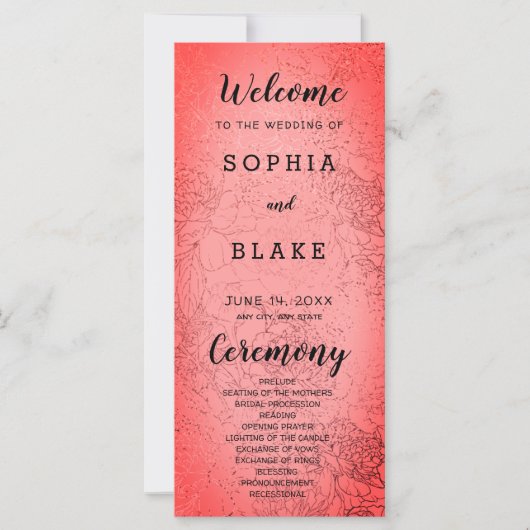 Carte Metallic Red et Floral Wedding Program (Devant)