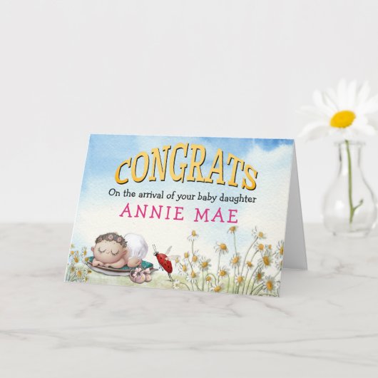 Carte Mete Félicitations Nouveau bébé Nom de la fille (Petite plante)