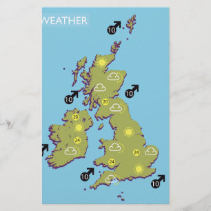 Carte météo télévisée rétro des îles britanniques.