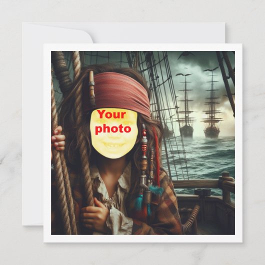 Carte Mets mon visage sur la photo, pirate sur un bateau (Devant)