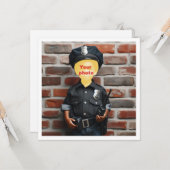 Carte Mettez mon visage dans l'image, policier noir (Devant/Arrière en situation)