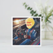 Carte Mettez mon visage dans l'image, voiture de course  (Debout devant)