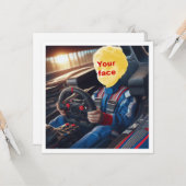 Carte Mettez mon visage dans l'image, voiture de course  (Devant/Arrière en situation)