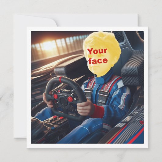 Carte Mettez mon visage dans l'image, voiture de course  (Devant)