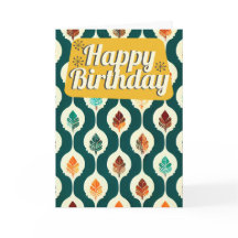 Mi-Siècle Automne Feuilles Retro Joyeux Anniversai