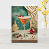 Carte Mi-Siècle Cocktail de Noël Fête Happy Hour (Fleur jaune)