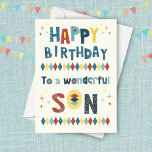 Carte Mi-siècle moderne atomique Vintage Fils Anniversai<br><div class="desc">Célébrez l'anniversaire de votre fils dans un style rétro avec cette carte d'anniversaire atomique moderne du milieu du siècle! Cette carte super présente un design audacieux et d'inspiration atomique avec une touche vintage, parfait pour le fils qui apprécie une touche de cool de retour. Les couleurs vibrantes de la carte...</div>