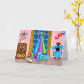 Carte Mi-siècle moderne Noël de l'âge atomique chats TV (Fleur jaune)