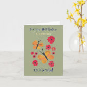 Carte Mi-siècle Moderne Papillon orange mignon Anniversa (Fleur jaune)