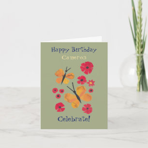 Carte Mi-siècle Moderne Papillon orange mignon Anniversa