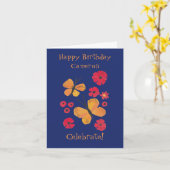 Carte Mi-siècle Moderne Papillon orange mignon Anniversa (Fleur jaune)