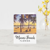 Carte Miami Beach Floride Aquarelle Vintage Art (Fleur jaune)