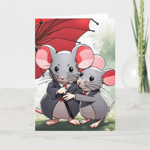 Carte Mice sous un parapluie rouge