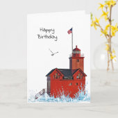 Carte Michigan Big Red Lighthouse Anniversaire (Fleur jaune)
