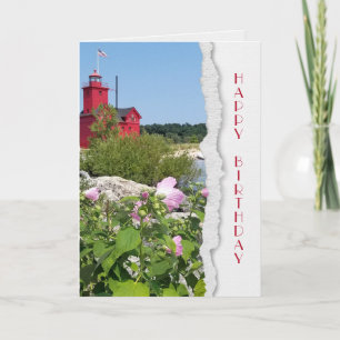 Carte Michigan Red Lighthouse et Hibiscus