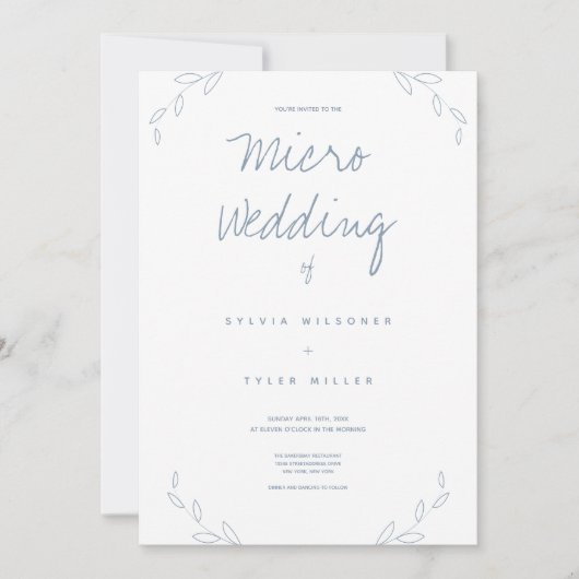 Carte Micro Mariage blanc Dusty Feuilles (Devant)
