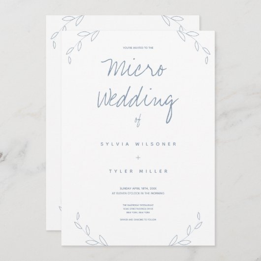 Carte Micro Mariage blanc Dusty Feuilles (Devant / Derrière)