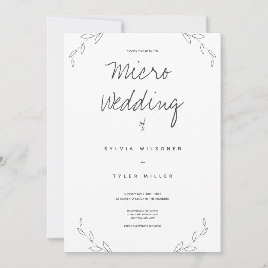 Carte Micro Mariage blanc Feuilles (Devant)