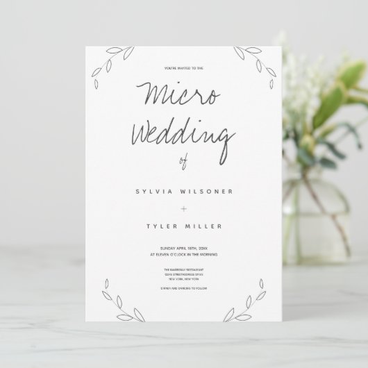 Carte Micro Mariage blanc Feuilles (Debout devant)