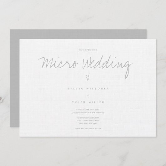 Carte Micro Mariage blanc gris horizontal (Devant / Derrière)