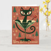 Carte Mid Century Black Cat Merry Martini Christmas (Fleur jaune)