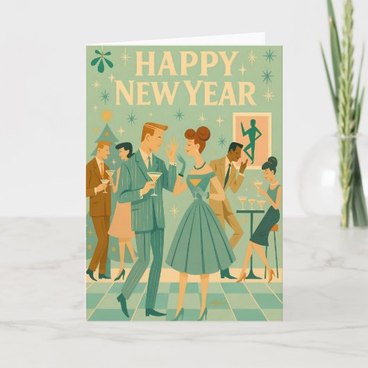 Carte Mid Century Happy New Year The Martini Dance (Devant)