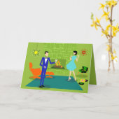Carte Mid Century Modern Couple Greeting Card (Fleur jaune)