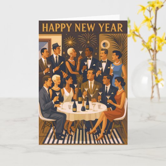 Carte Mid Century Modern Martini Intellectuals New Year (Fleur jaune)
