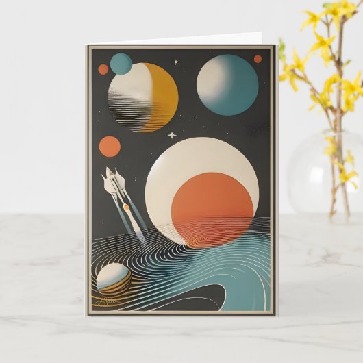 Carte Mid Century Space Age Art Galaxy Waves (Fleur jaune)