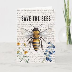 Carte Miel Abee Sauvez les abeilles Script Flowers