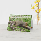 Carte Mieux dans peu de temps Écureuil drôle endormi (Fleur jaune)